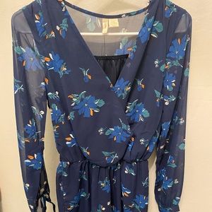 Floral transparent navy blue romper